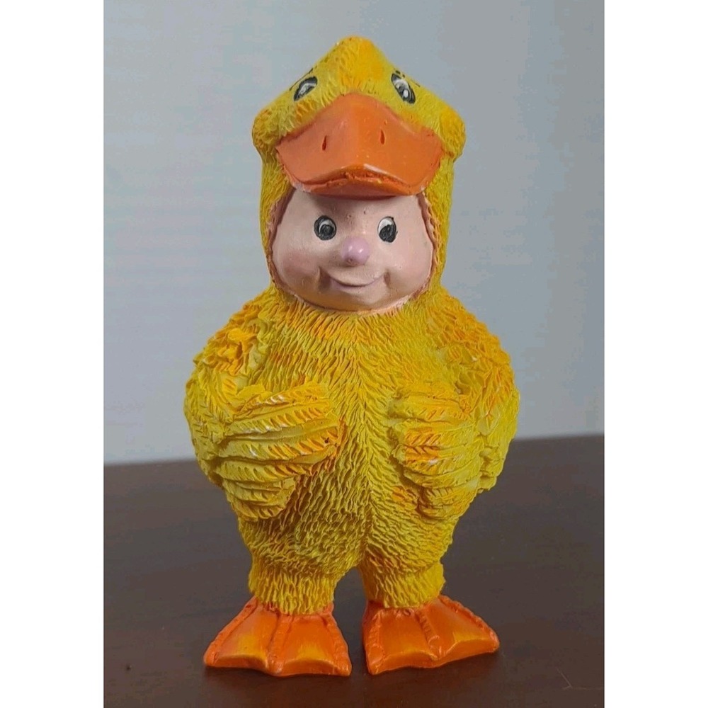 Resin Child Dressed as Duck for Easter 3" Tall Yellow Orange